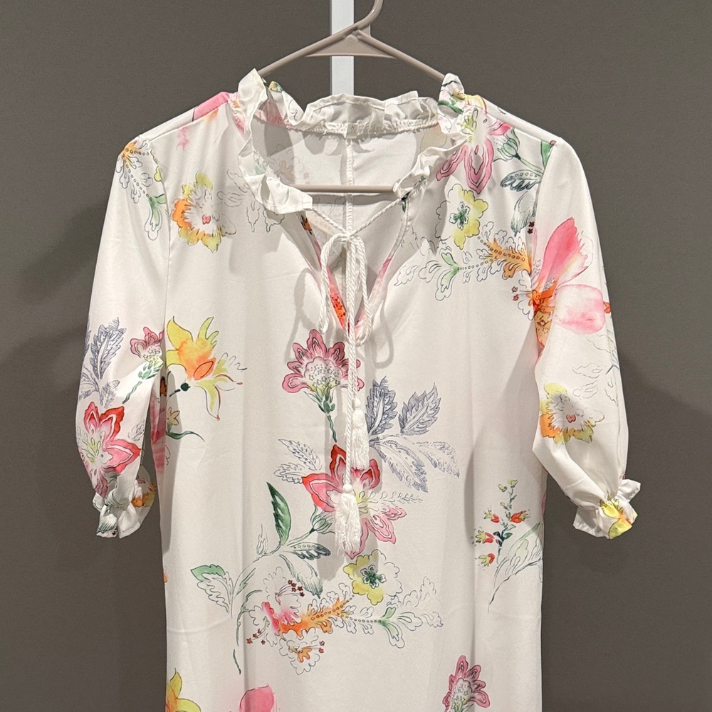 Floral Maxi Dress with Pink & Yellow Blooms - Picture 3 of 11